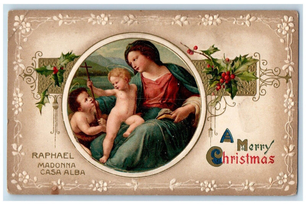 Christmas Raphael Madonna Casa Alba Religious Winsch Back Embossed Postcard