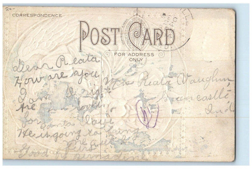 c1910's Christmas Wishes Angel Giving Toys Childrens Embossed Antique Postcard