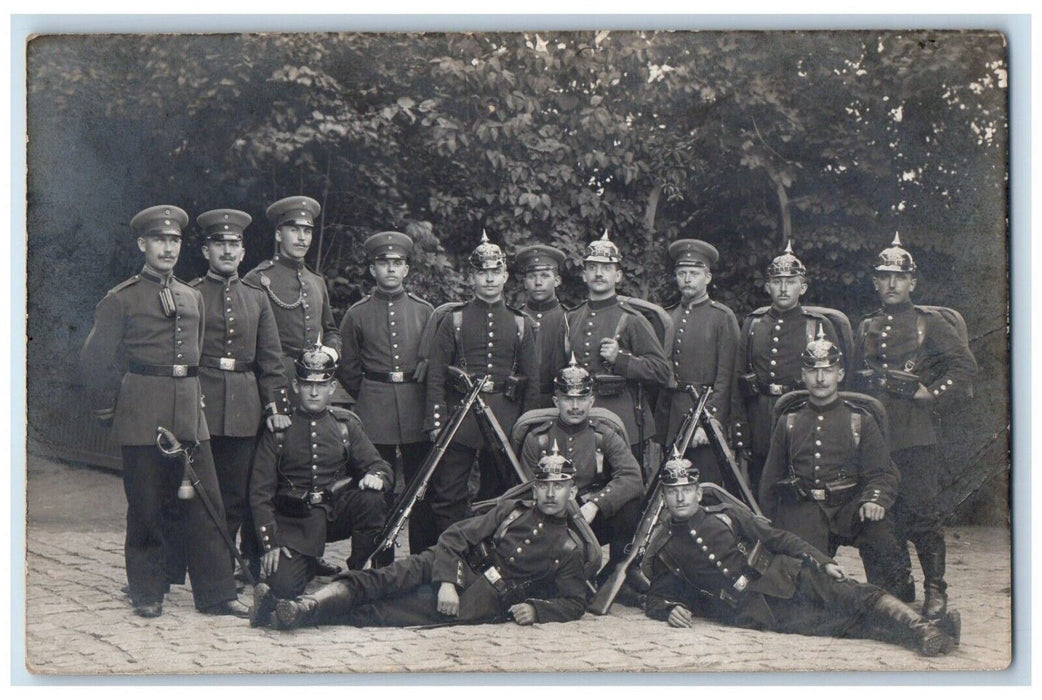 1918 WWI Army Sabre Rifle Men Military Uniform Germany RPPC Photo Postcard