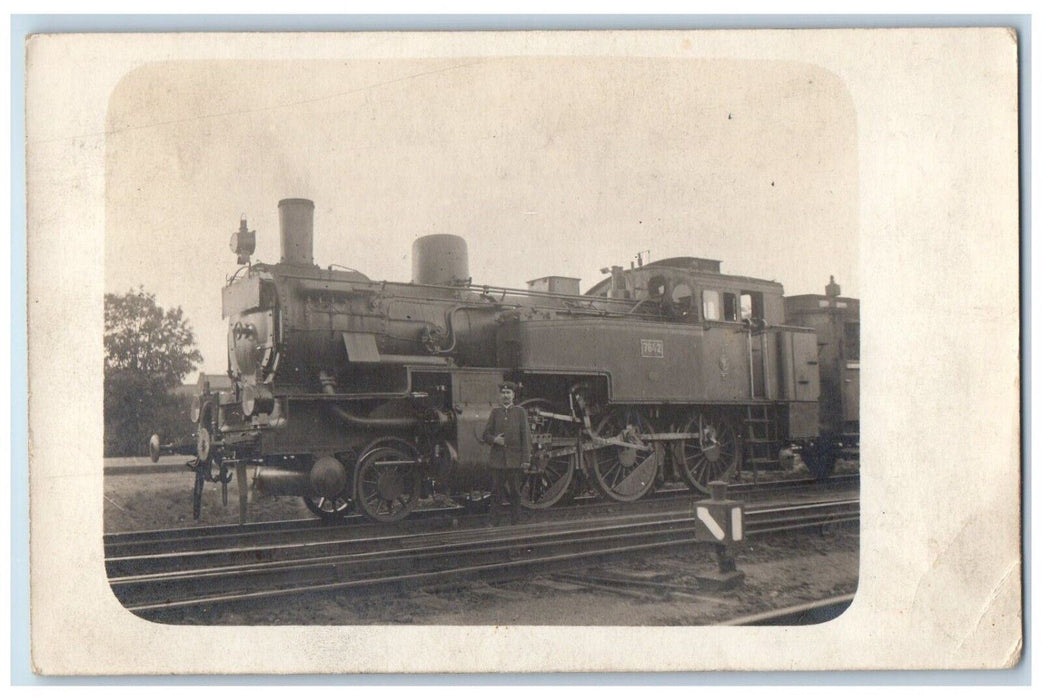 c1910's German Locomotive # 7842 Railroad Conductor RPPC Photo Postcard