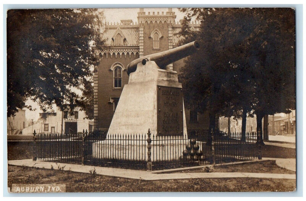 1910 Monument Cannon Park Court House Auburn Indiana IN RPPC Photo Postcard