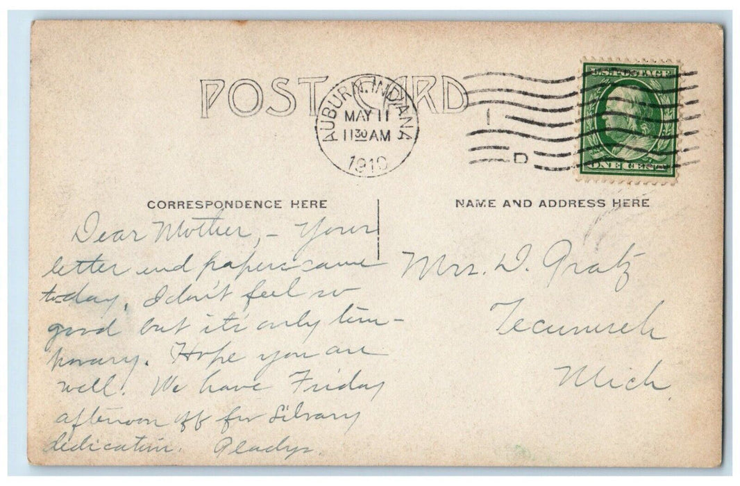 1910 Monument Cannon Park Court House Auburn Indiana IN RPPC Photo Postcard