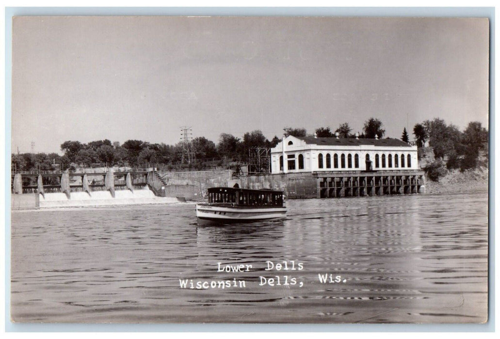 c1940's Lower Dells Boat Kilbourn Dam Wisconsin WI RPPC Photo Postcard