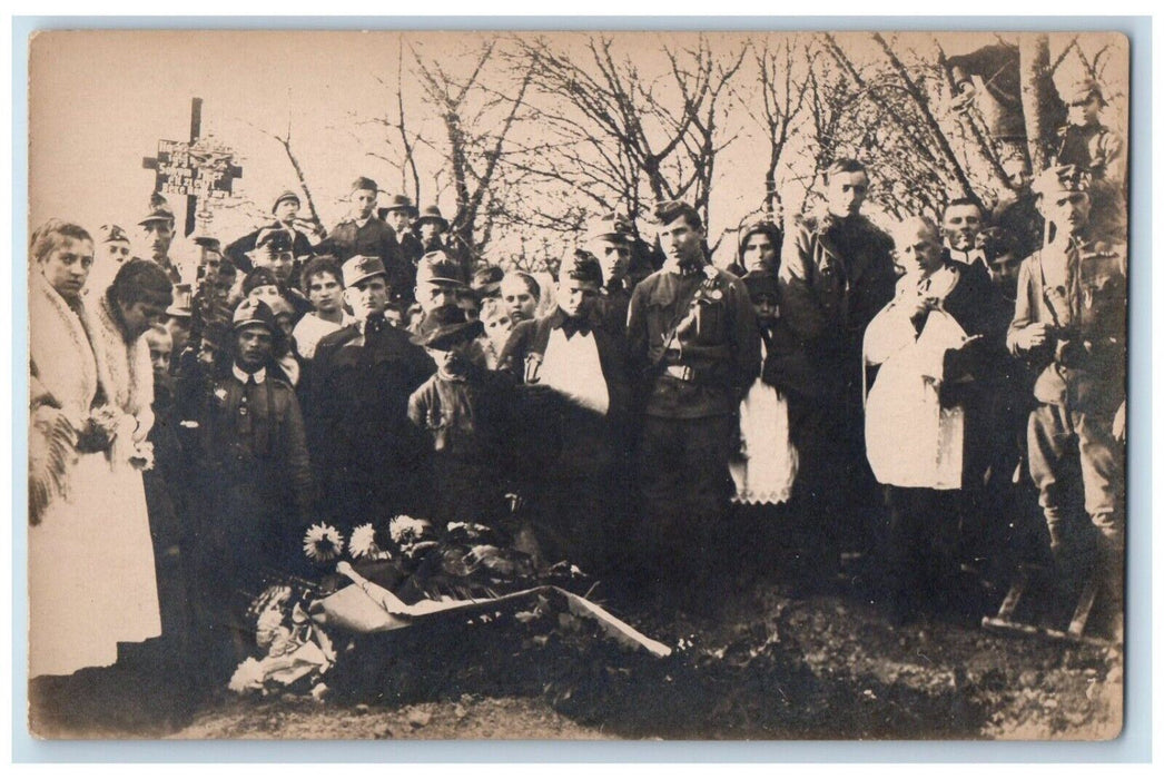 1919 WWI Soldier Funeral Priest Uniform Medals Hungary RPPC Photo Postcard