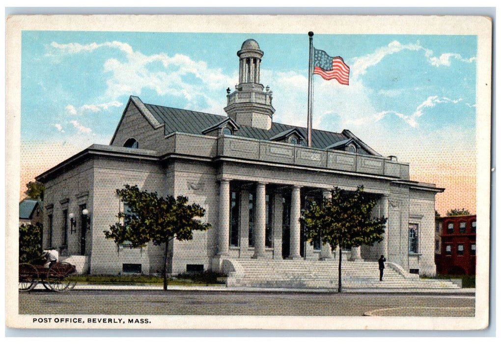 c1920's USA Flag Post Office Beverly Massachusetts MA Unposted Postcard