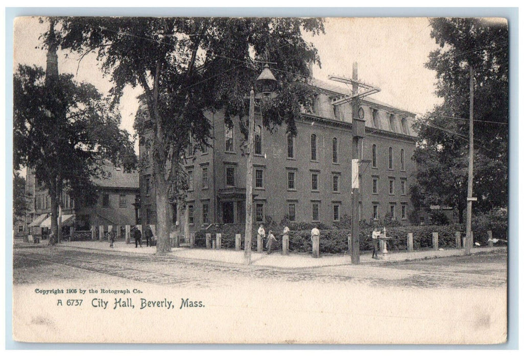 c1905 Crowd Walking City Hall Beverly Massachusetts MA Unposted Antique Postcard
