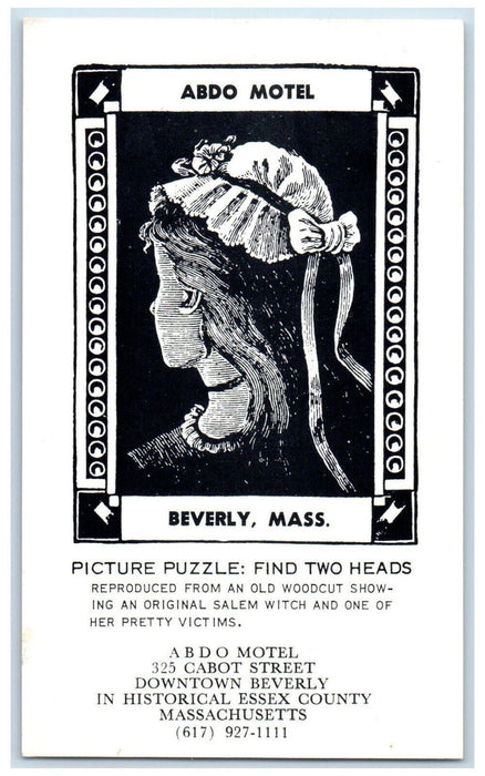 c1910 Witch Picture Puzzle Abdo Motel, Beverly Massachusetts MA Postcard
