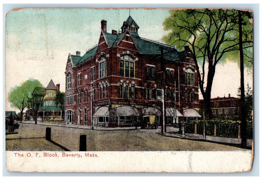 1912 The O.F. Block, Beverly Massachusetts MA Posted Antique Postcard