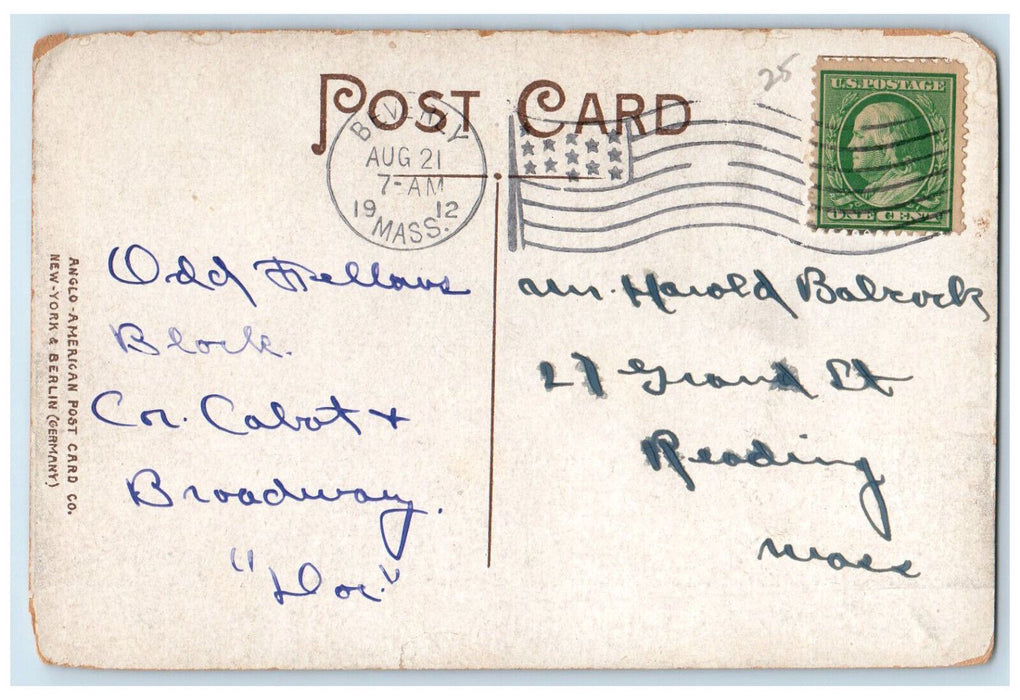 1912 The O.F. Block, Beverly Massachusetts MA Posted Antique Postcard