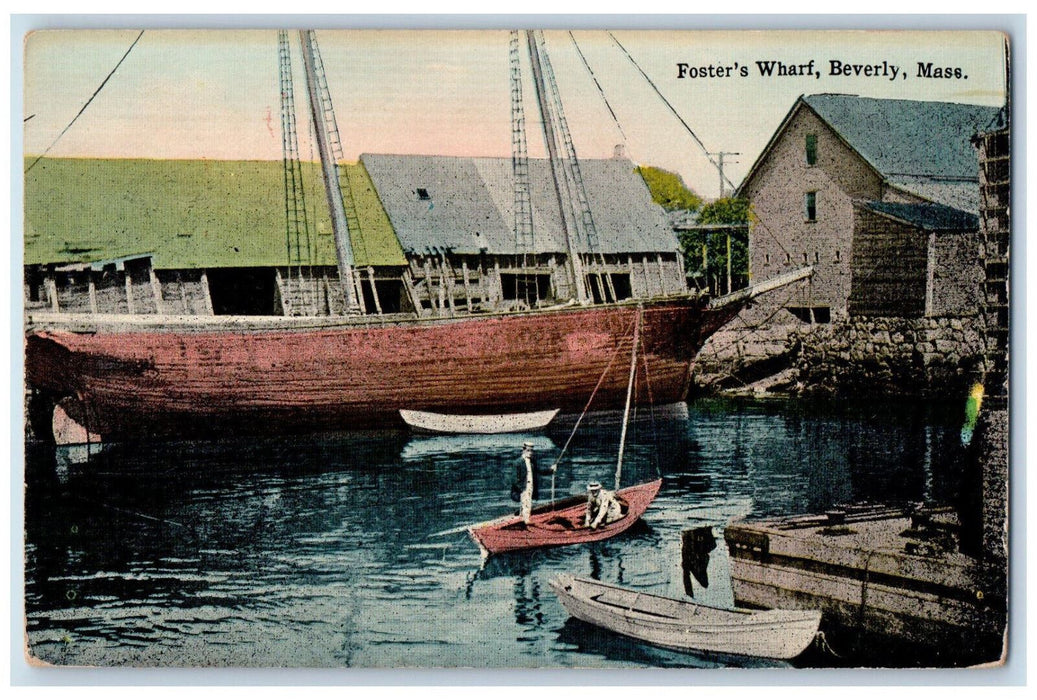 c1910 Scene of Boats in Foster's Wharf Beverly Massachusetts MA Postcard