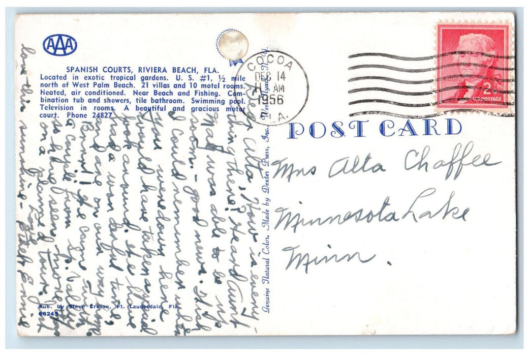 1956 Pool Exotic Gardens Spanish Courts, Riviera Beach Florida FL Postcard