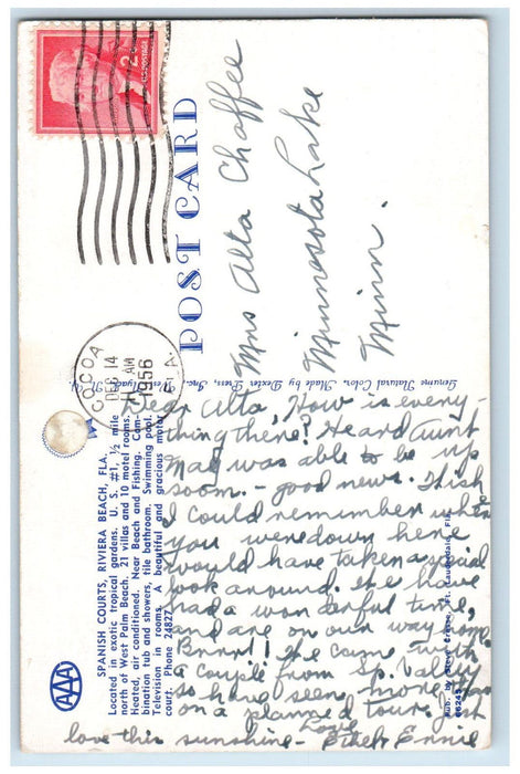 1956 Pool Exotic Gardens Spanish Courts, Riviera Beach Florida FL Postcard