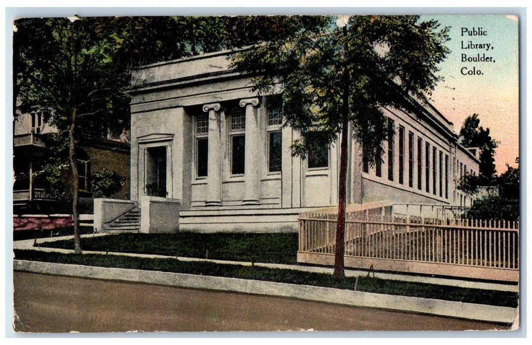 1911 Entrance to Public Library Boulder Colorado CO Posted Antique Postcard