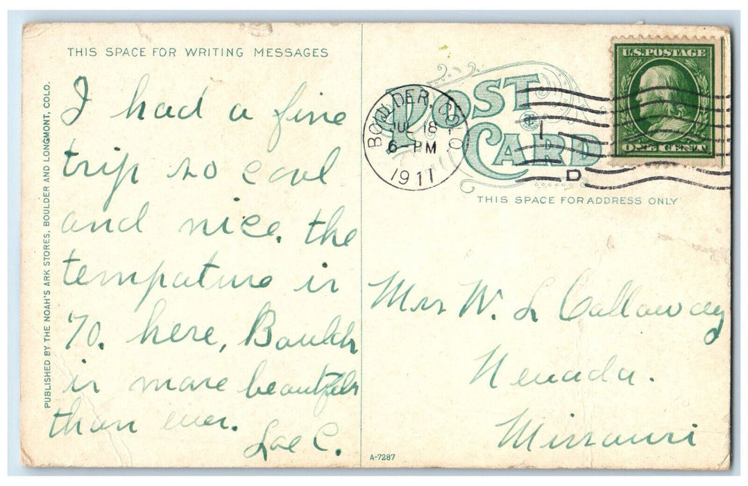 1911 Entrance to Public Library Boulder Colorado CO Posted Antique Postcard