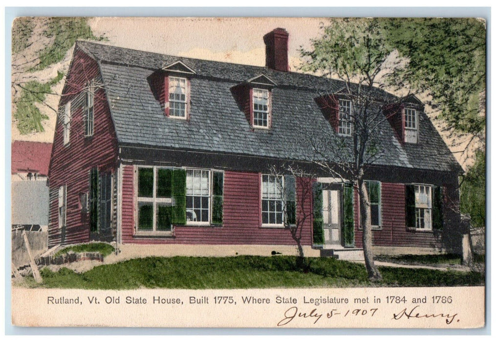 1907 Old State House Rutland Vermont VT Posted United Art Publishing Co Postcard