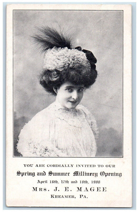1908 Mrs. Magee's Women's Hat Shop Millinery Advertising Kreamer PA Postcard