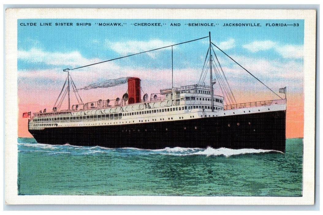 c1930's Clyde Line Sister Ships "Mohawk" "Cherokee" Jacksonville FL Postcard