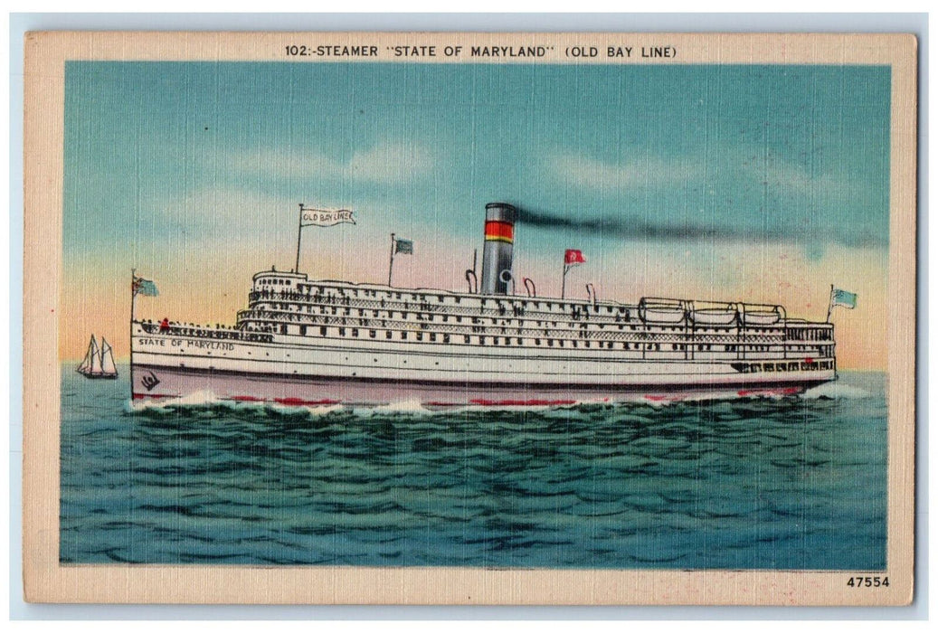 c1940's Old Bay Line Steamer "State of Maryland" Baltimore Steam Packet Postcard