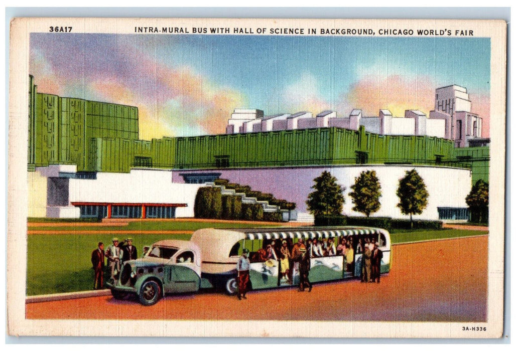 c1940's Intra-Mural Bus Hall of Science Chicago World's Fair IL Postcard