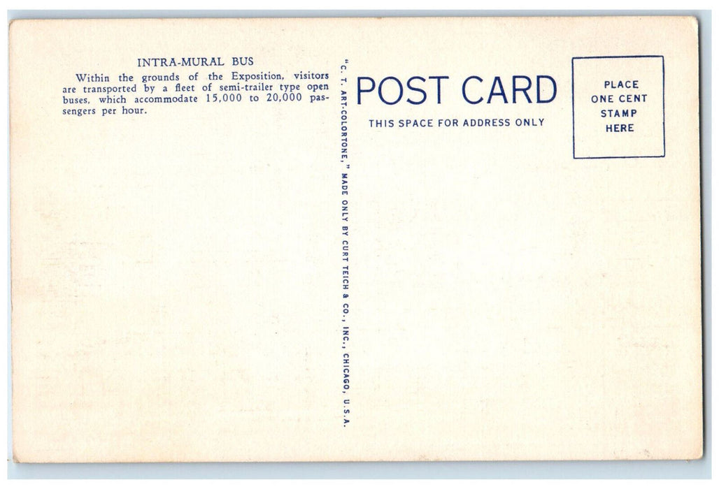 c1940's Intra-Mural Bus Hall of Science Chicago World's Fair IL Postcard