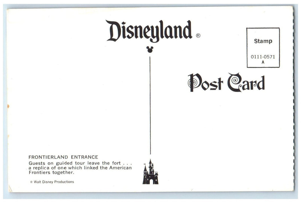 c1960's Frontierland Entrance Replica of One Disneyland Anaheim CA Postcard