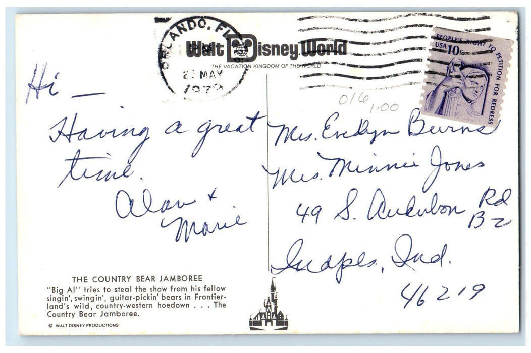 1979 The Country Bear Jamboree Big Al Guitar Picking Bear Florida FL Postcard