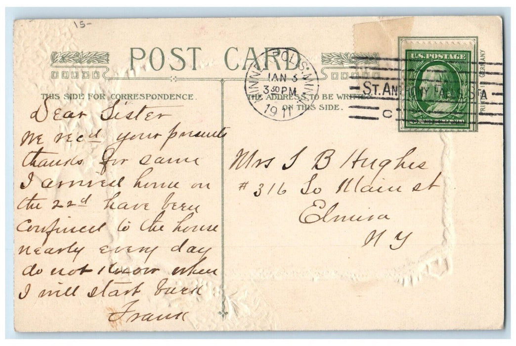 1911 New Year Winter Snow Horse Sleigh John Winsch Artist Signed Posted Postcard