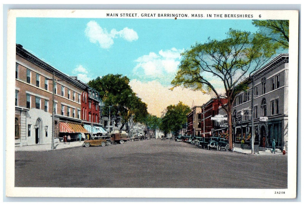 c1930's Main Street Great Barrington Massachusetts MA In The Berkshires Postcard