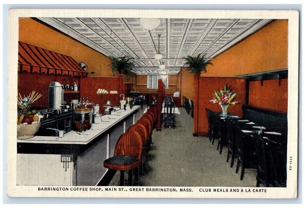 c1950's Barrington Coffee Shop Great Barrington Massachusetts MA Postcard