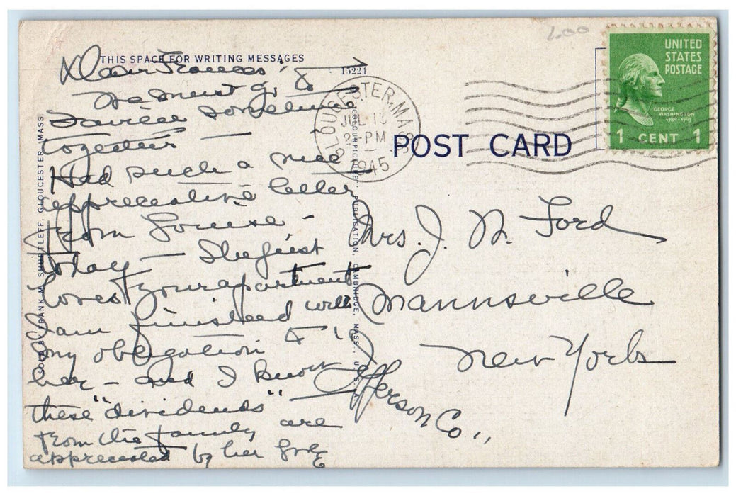 1945 The Boulevard Gloucester Massachusetts MA Vintage Posted Postcard
