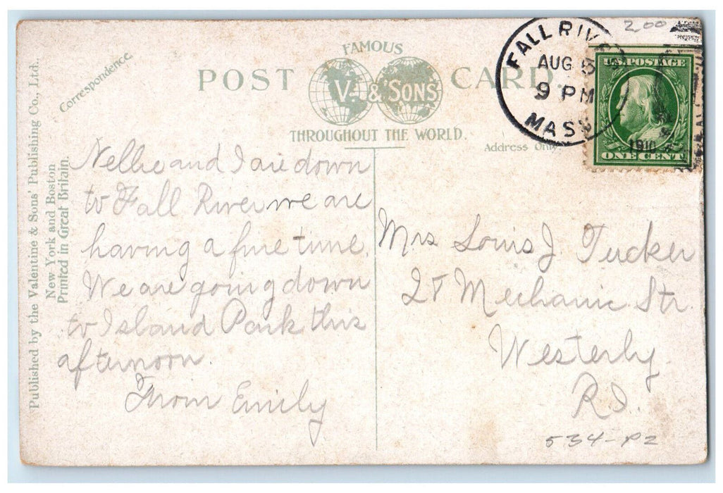 1910 First Congregational Church Fall River Massachusetts MA Posted Postcard