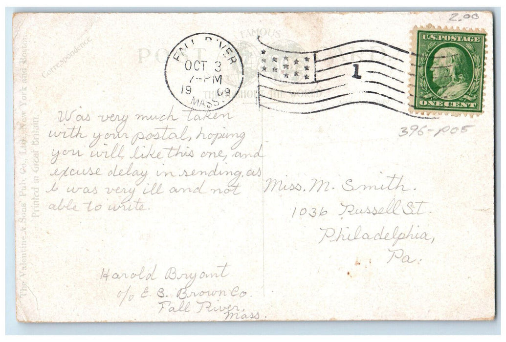 1909 BMC Durfee High School Fall River Massachusetts MA Antique Posted Postcard