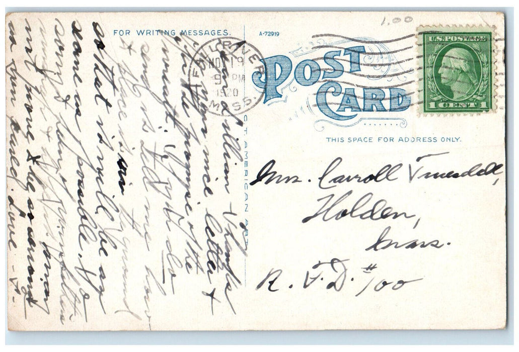 1920 Central Congregational Church Fall River Massachusetts MA Antique Postcard