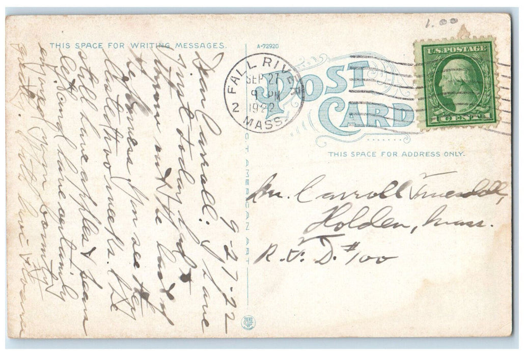 1922 Duck Pond South Park Fall River Massachusetts MA Antique Postcard