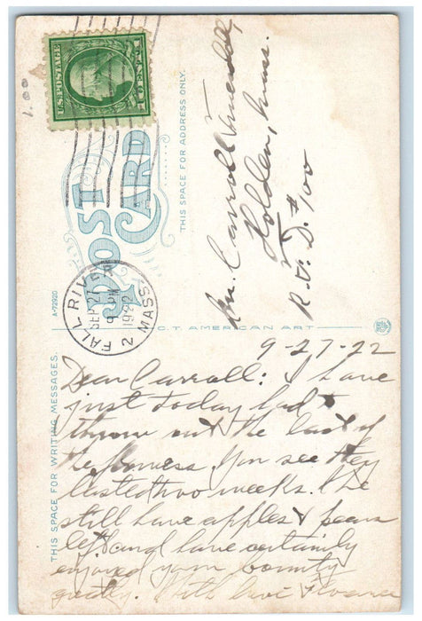 1922 Duck Pond South Park Fall River Massachusetts MA Antique Postcard