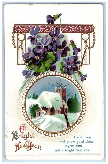 1912 New Year Pansies Flowers Winter Snow Clapsaddle (?) Embossed Postcard