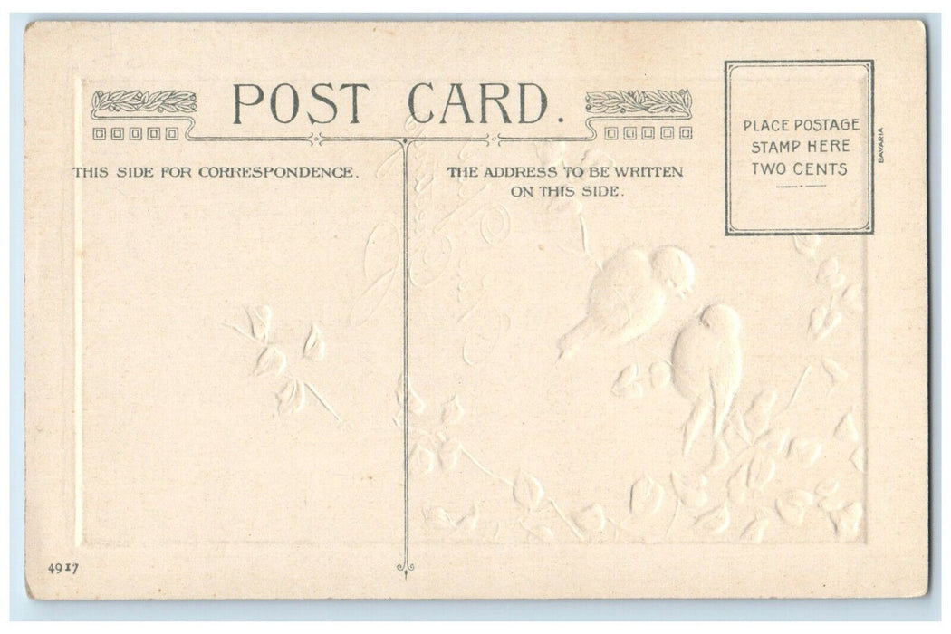 c1910's New Year Greetings Birds Winsch Back Embossed Unposted Antique Postcard