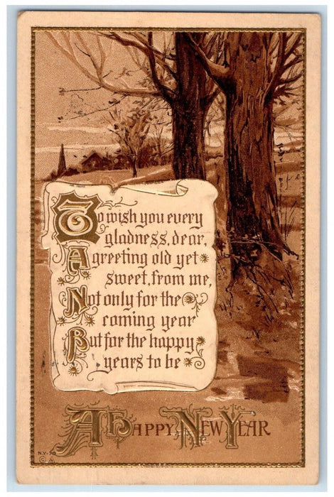 1914 New Year Poem Trees House Embossed Calgary Alta Posted Antique Postcard