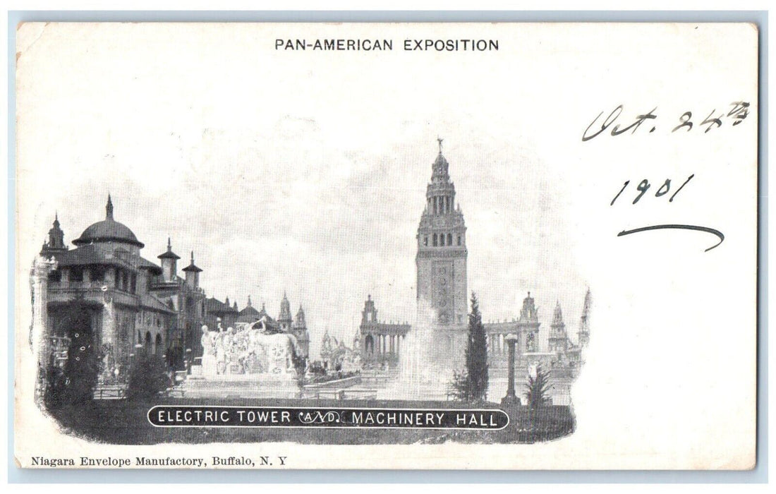 c1900 Electric Tower Machinery Hall Pan American Exposition New York NY Postcard