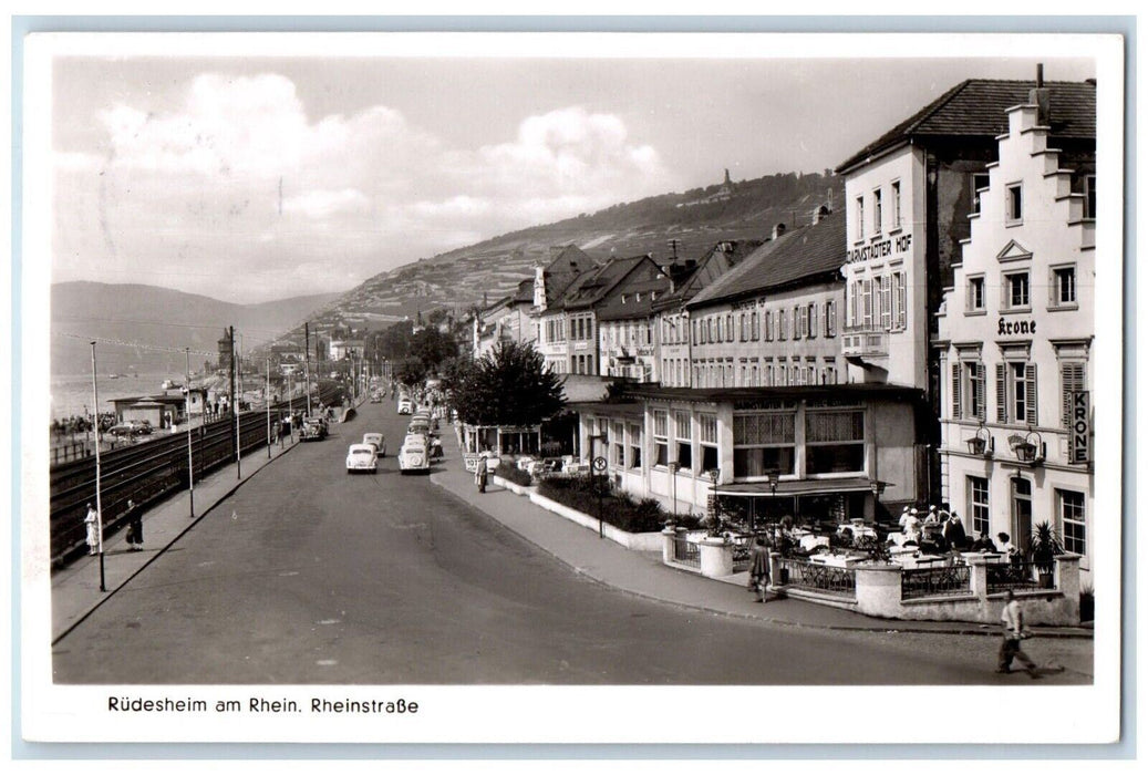 1957 Rüdesheim am Rhein Street View Restaurant Germany RPPC Photo Postcard