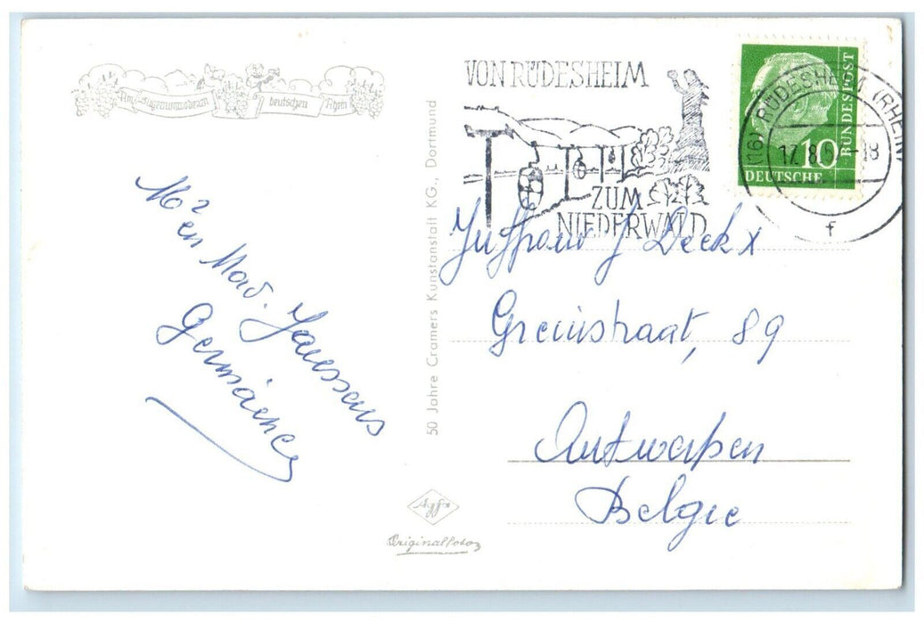 1957 Rüdesheim am Rhein Street View Restaurant Germany RPPC Photo Postcard