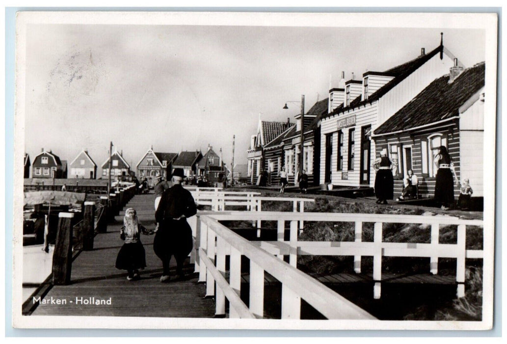 1948 Amstel Brewery Dock Boats Man Child Marken Holland RPPC Photo Postcard