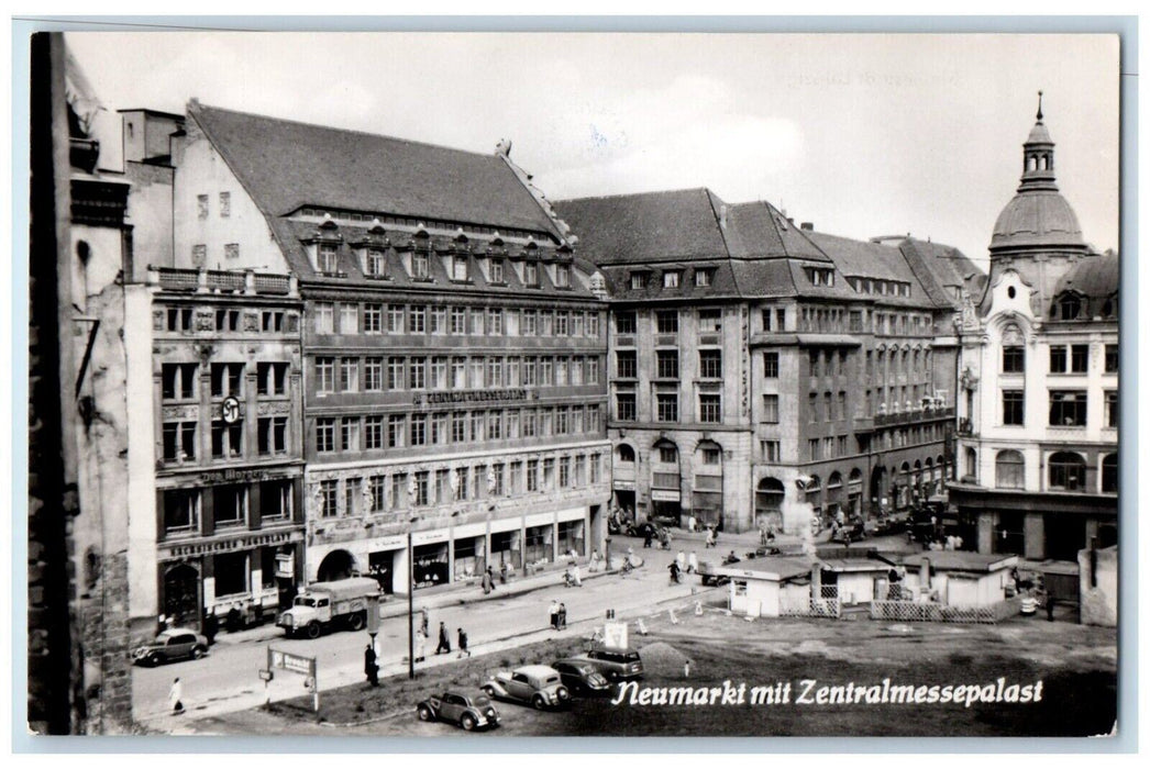 1958 Central Exposition Palace Street View Cars Leipzig RPPC Photo Postcard