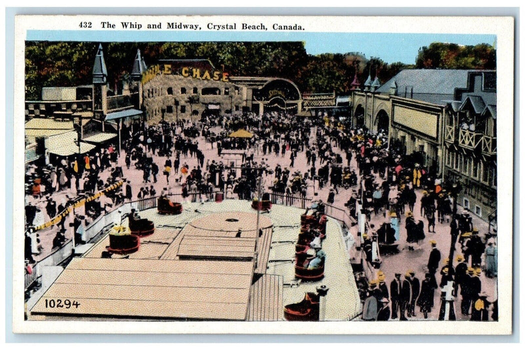 c1920 Whip & Midway Amusement Park Crystal Beach Ontario Canada Vintage Postcard