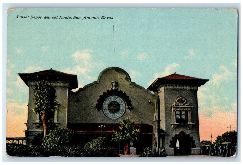 c1910 Sunset Depot Sunset Route San Antonio Texas TX Vintage Antique Postcard