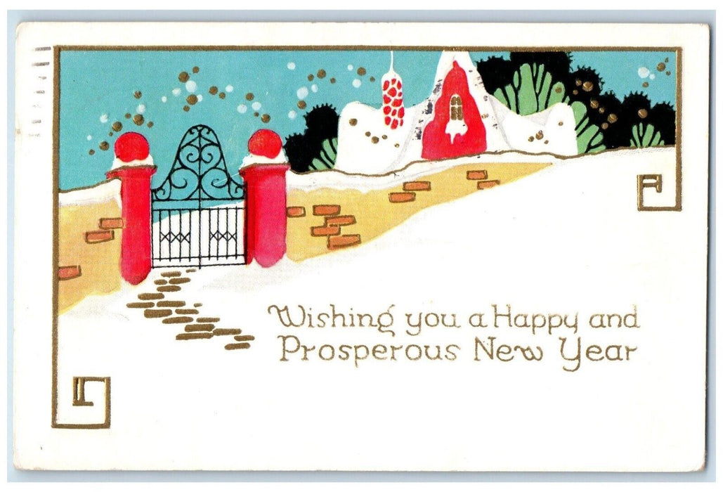 1930 New Year Greetings Art Deco Embossed Waupaca Wisconsin WI Vintage Postcard