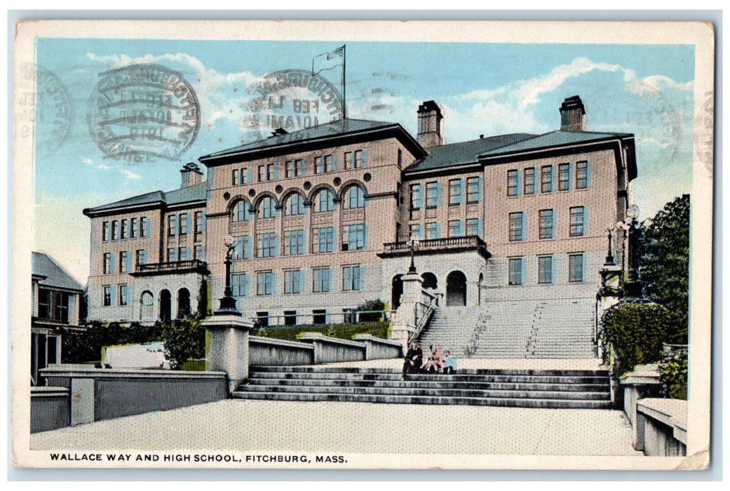 c1920's Wallace Way and High School Fitchburg Massachusetts MA Postcard