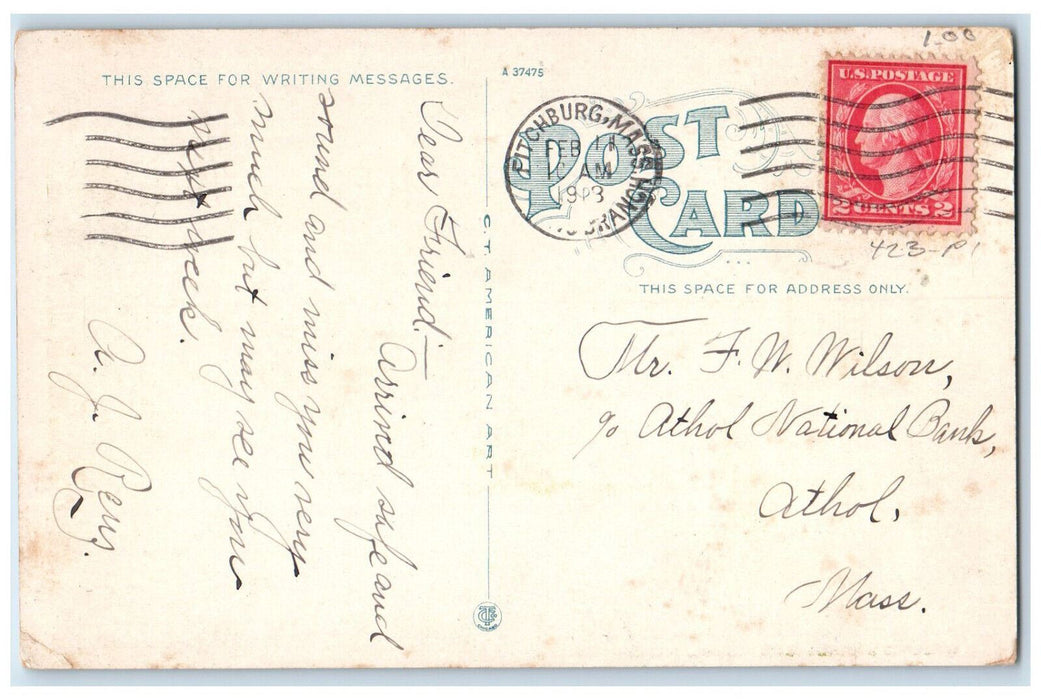 c1920's Wallace Way and High School Fitchburg Massachusetts MA Postcard