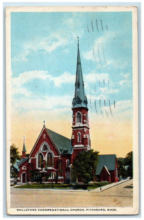 1922 Rollstone Congregational Church Fitchburg Massachusetts MA Postcard