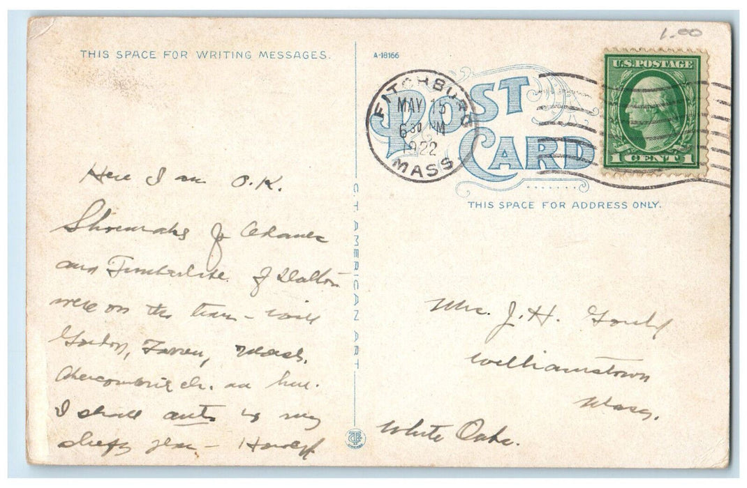 1922 Rollstone Congregational Church Fitchburg Massachusetts MA Postcard